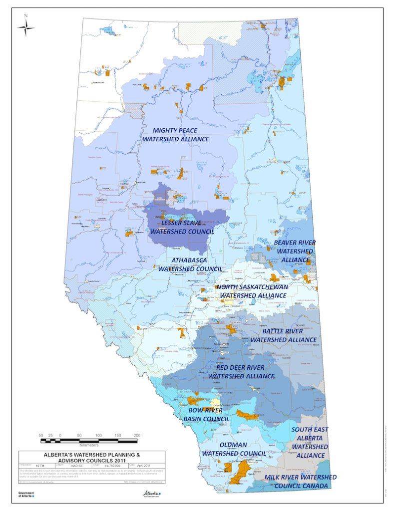 map of Alberta's Watershed Planning and Advisory councils
